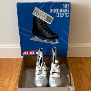 CCM Youth Double Runner Skates in Silver and Black